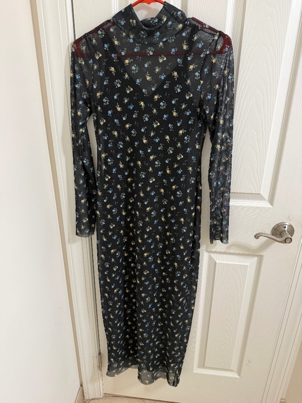 AFRM Marni Turtleneck Long Sleeve Floral Mesh Dress Sz M